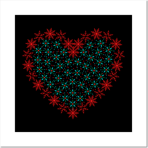 Red and green snowflakes fancy heart Wall Art by Nano-none